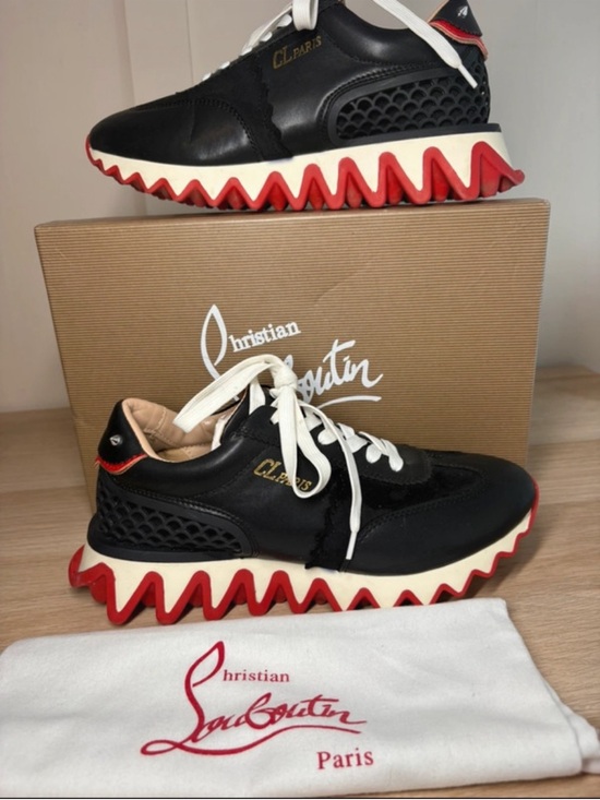 Christian Louboutin Other - Christian Louboutin Black Leather Sneakers with Red Zigzag Sole